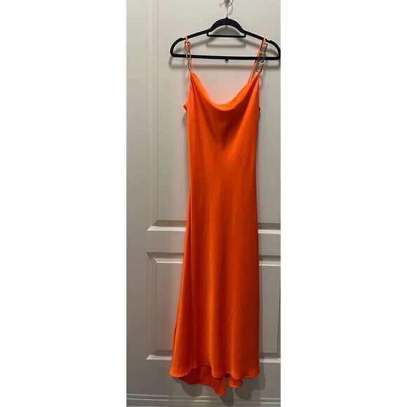 Kasia Orange satin scoop neck SATIN SLIP DRESS vacation date evening size S NWT - Picture 2 of 6